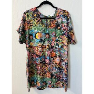 See by Chloé Silk Floral Print Short Sleeve Mini Dress Multicolor Babydoll Sz 10